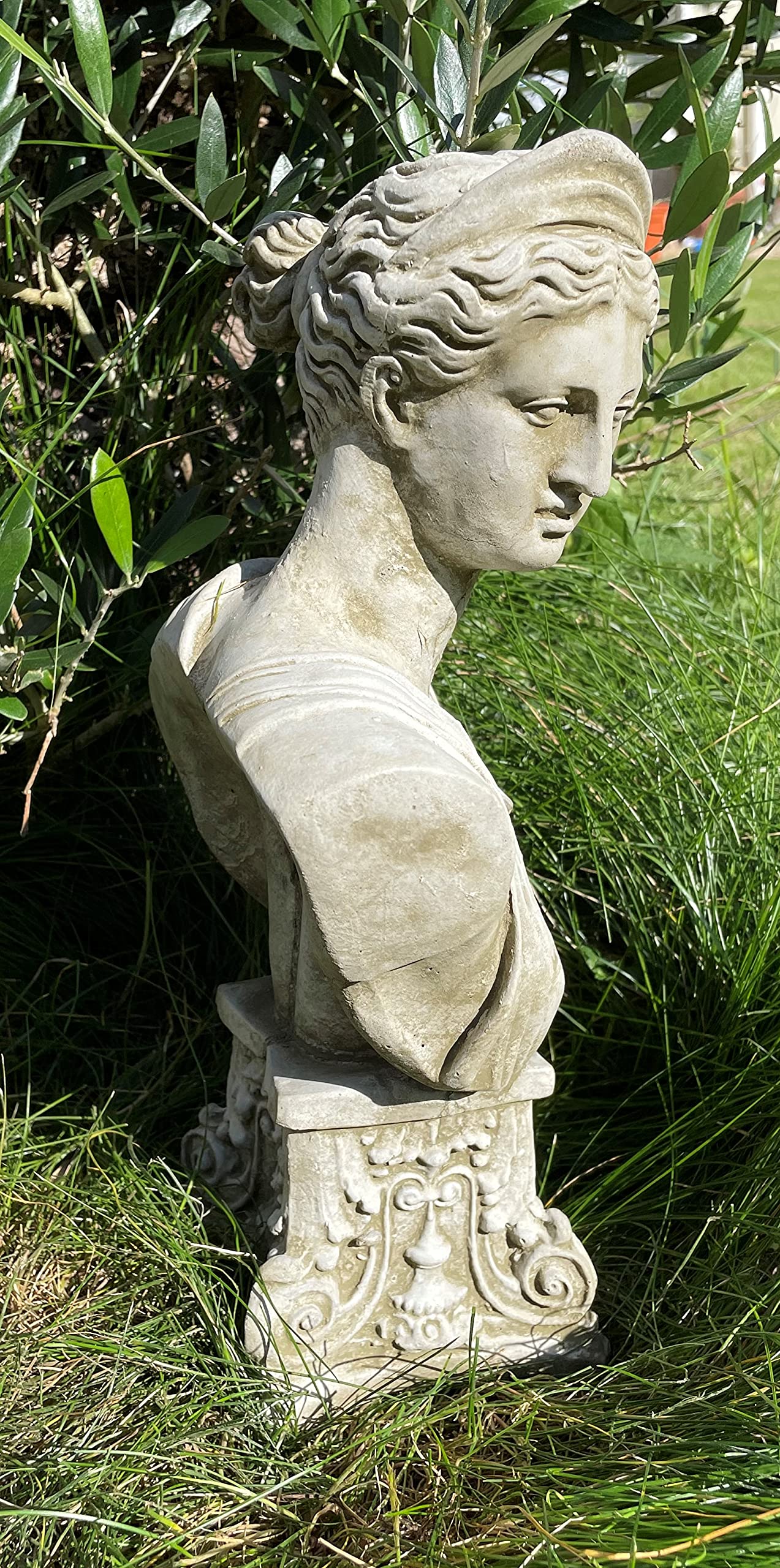 Busto de piedra de Atenea | Estatua de diosa griega en piedra reconstruida de hormigón para decoración de jardín al aire libre