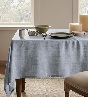 Linen Tablecloth for Rectangle Table 60x84 Inch Blue, Farmhouse Style Bl...