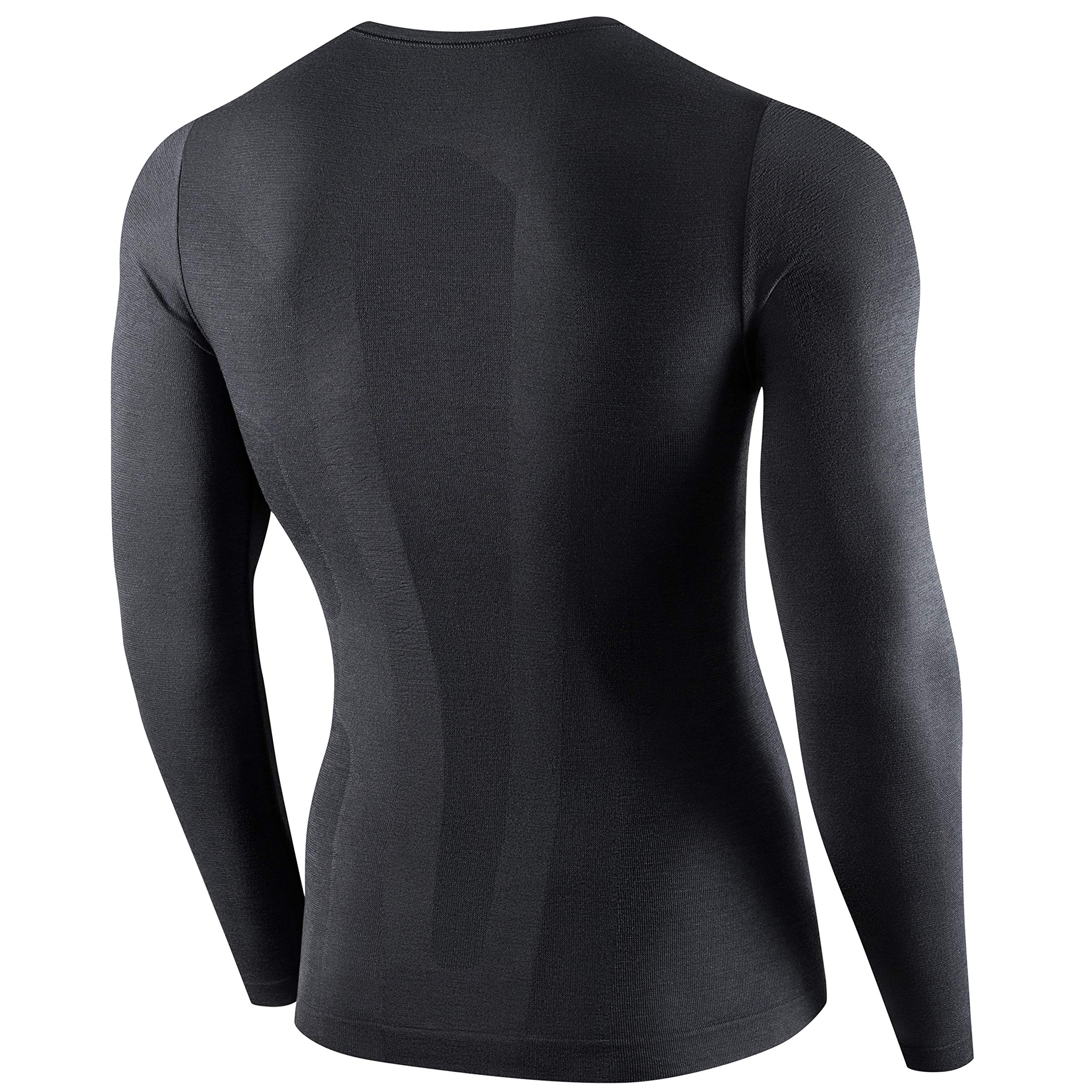 BRUBECK Camicia a Maniche Lunghe da Uomo | Maglietta Intima Funzionale | 41% Lana Merino | LS11600 | Grigio Scuro | L