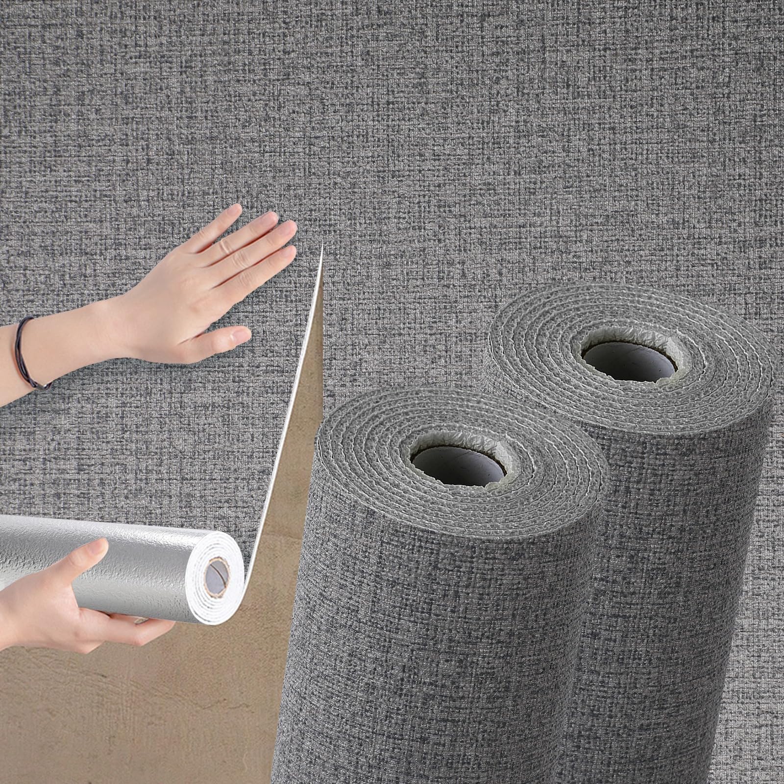 Takezuaa 2 Roll Self Adhesive Thermal Wallpaper 3mm Thick Black&Grey Textured Peel and Stick Wallpaper PE Foam for Ceilings Bedroom Livingroom Waterproof Damp Proof for Bad Cold Walls 50cmx2.8m