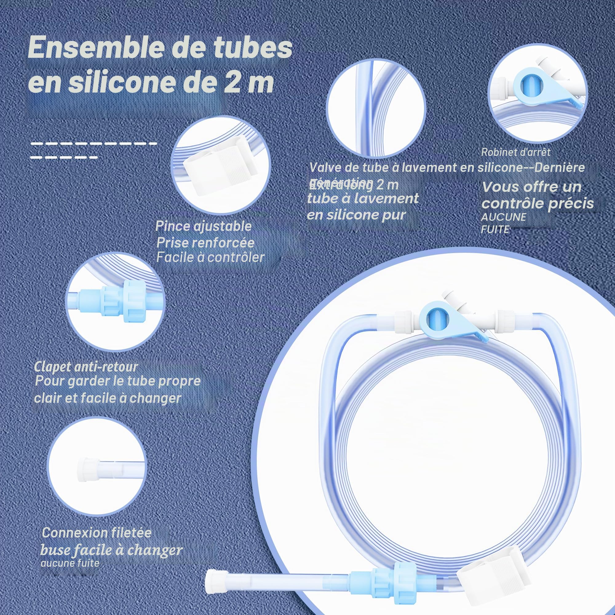 TopQuaFocus Kit de sac de douche pour lavements à la maison avec tube en silicone de 2m, sac de lavement portable pour homme et femme, nettoyage du côlon pour nettoyage du côlon
