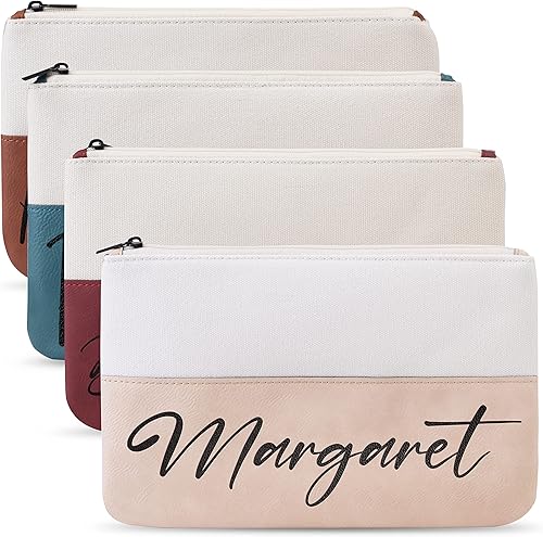 Miniatura 9 de Bolsa de maquillaje personalizada con nombre - Cuero vegano y lona, Castaño