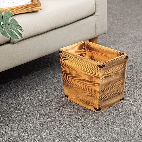 Miniatura 6 de VERGOODR Cubo de basura de madera con antorchas de estilo rústico gris con soportes de metal decorativos para dormitorio, sala de estar, baño y