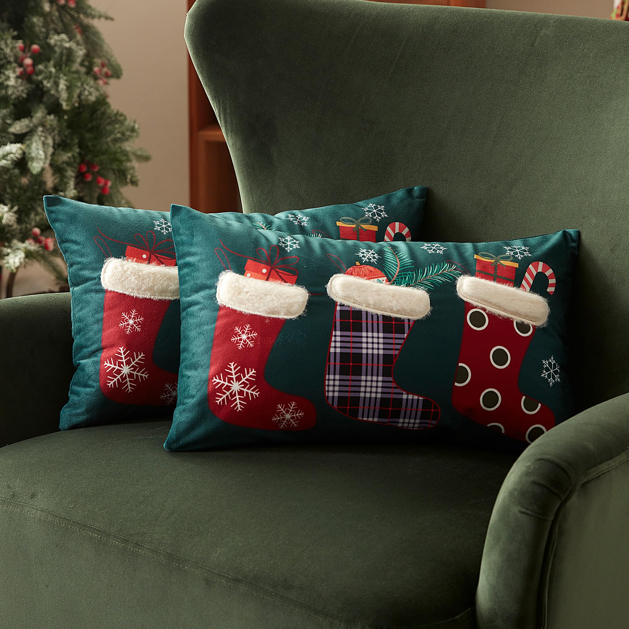 Sonvie Christmas Cushion Covers Set Of 2 with Christmas Stockings Decor for Christmas, Soft Decorative Square Throw Pillow Cover 30x50cm(12x20in), Pillows Cases for Bedroom Sofa Couch Decorations — image 1