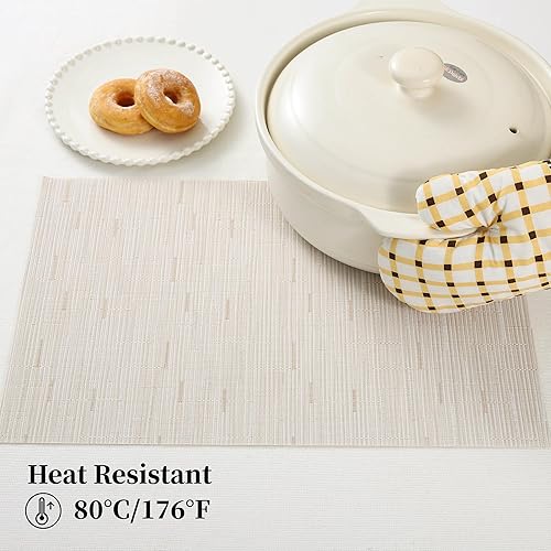 Miniatura 32 de Leetaltree - Manteles individuales, resistentes al calor, antideslizantes, para mesa de comedor, lavables, duraderos, tejido de PVC