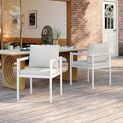 Merax 2-Piece Patio Dining Chairs, All-Weather Patio Chairs with White