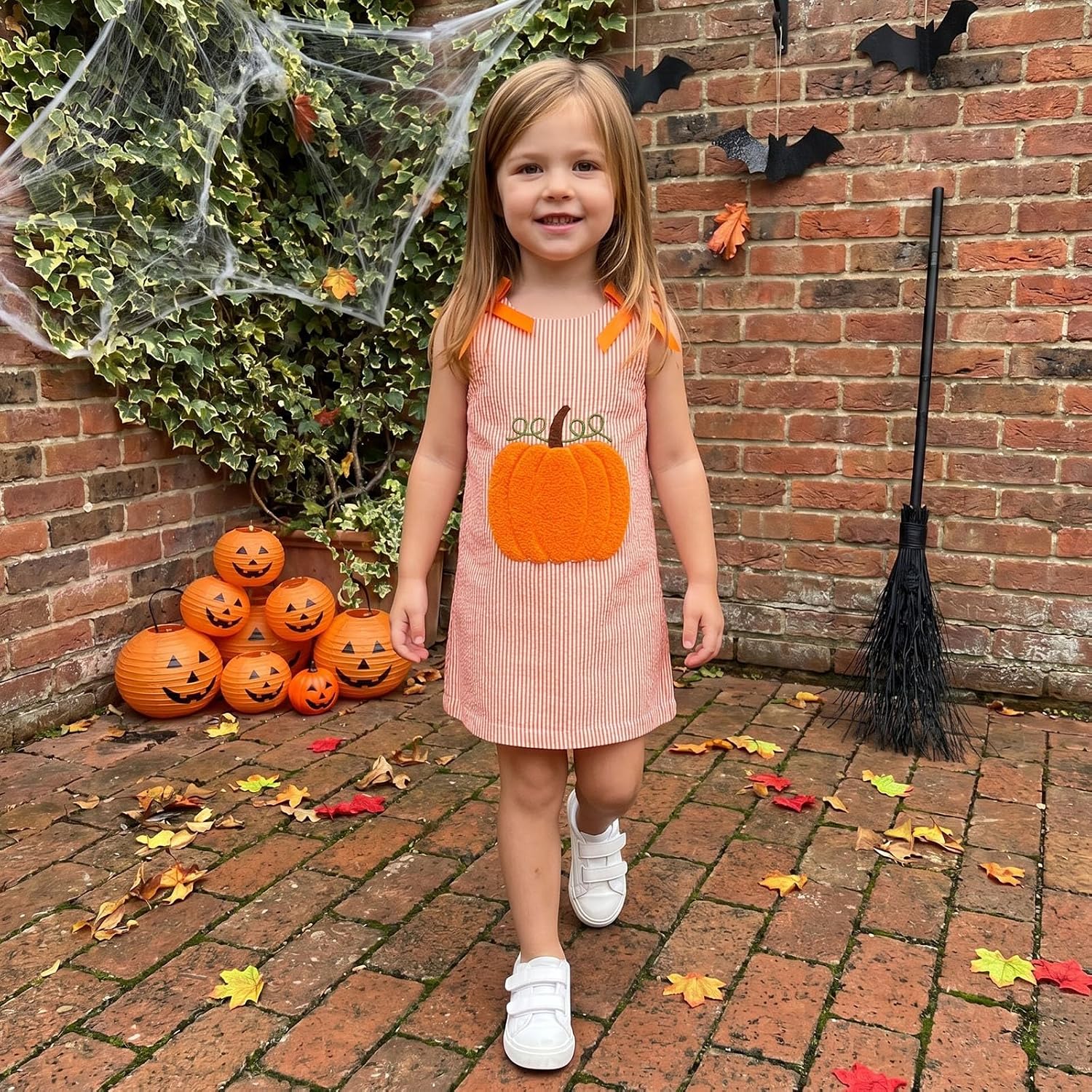 Toddler Baby Girl Halloween Outfit Pumpkin Sleeveless Tank Dress