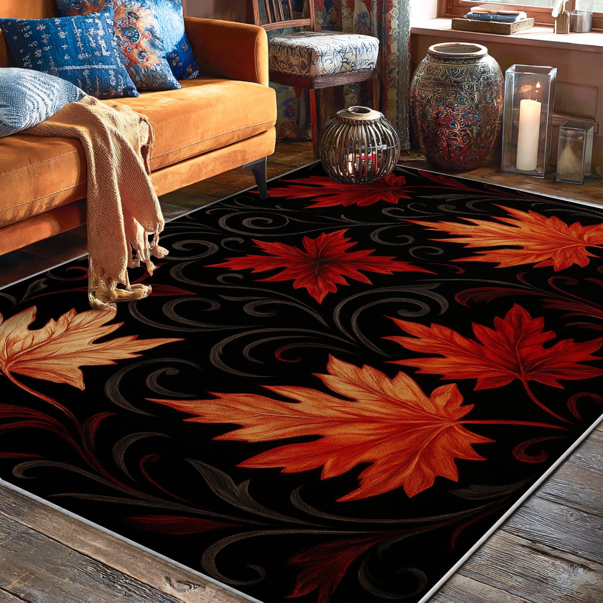 Tapis de feuilles d'érable automnales 1,5x2,1m pour salon et chambre