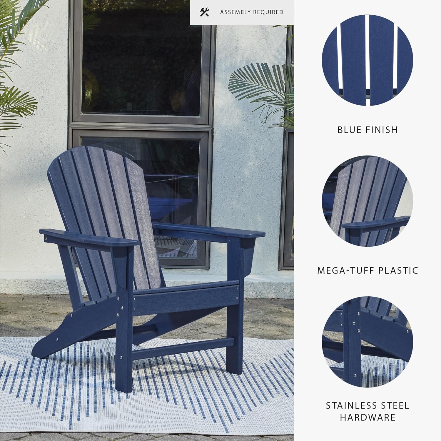 Signature Design by Ashley Outdoor Sundown Treasure HDPE Patio Adirondack Chair, Blue
