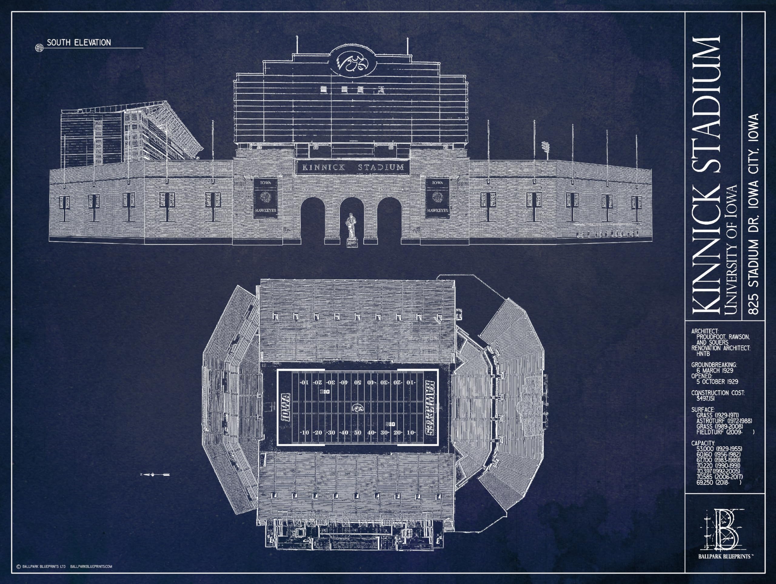 Kinnick Stadium Blueprint-Style Art Print