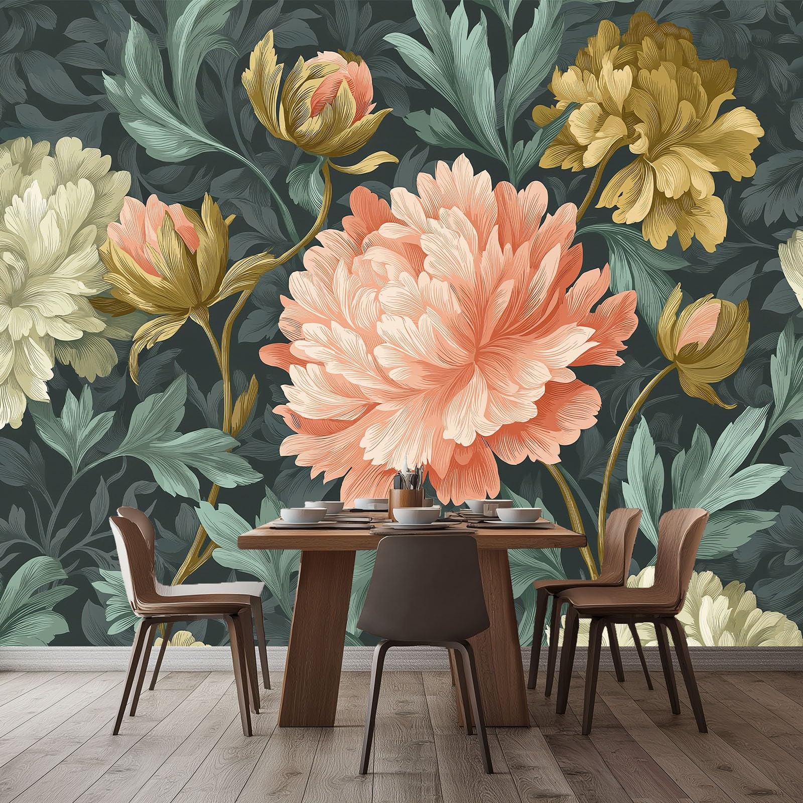 Mural ścienny tapeta vintage William Morris kwiatowa dekoracja ścienna do salonu sypialni, ciemnoszara włóknina mural do pokoju dziecięcego biura papier fotograficzny plakat 350 x 256 cm