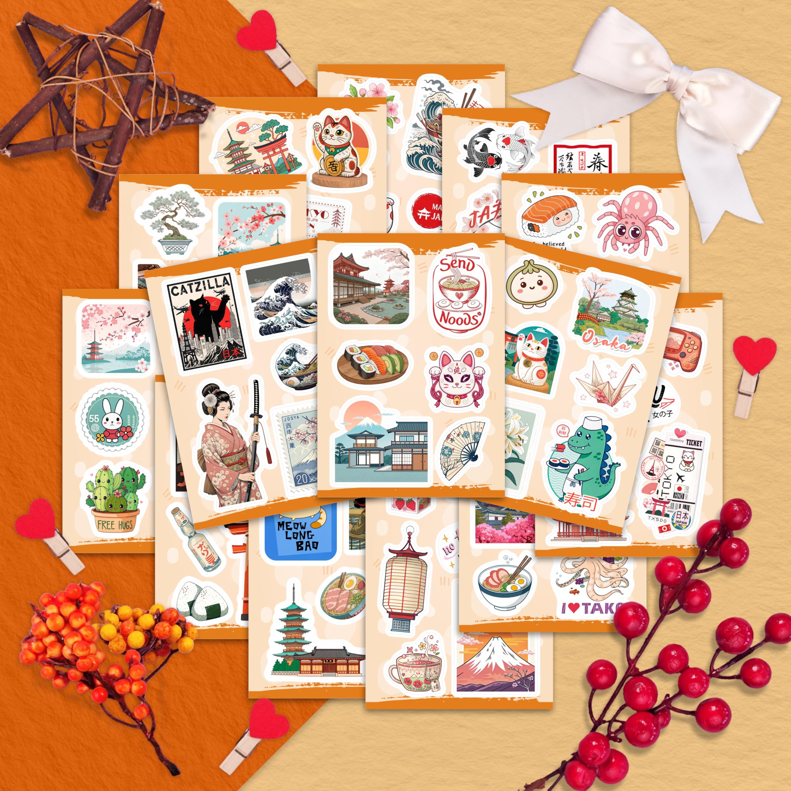 100Pcs Japanese Stickers, Japan Stickers for Scrapbooking - Japan Party Decorations - Japanese Gifts - Gift for Women & Men