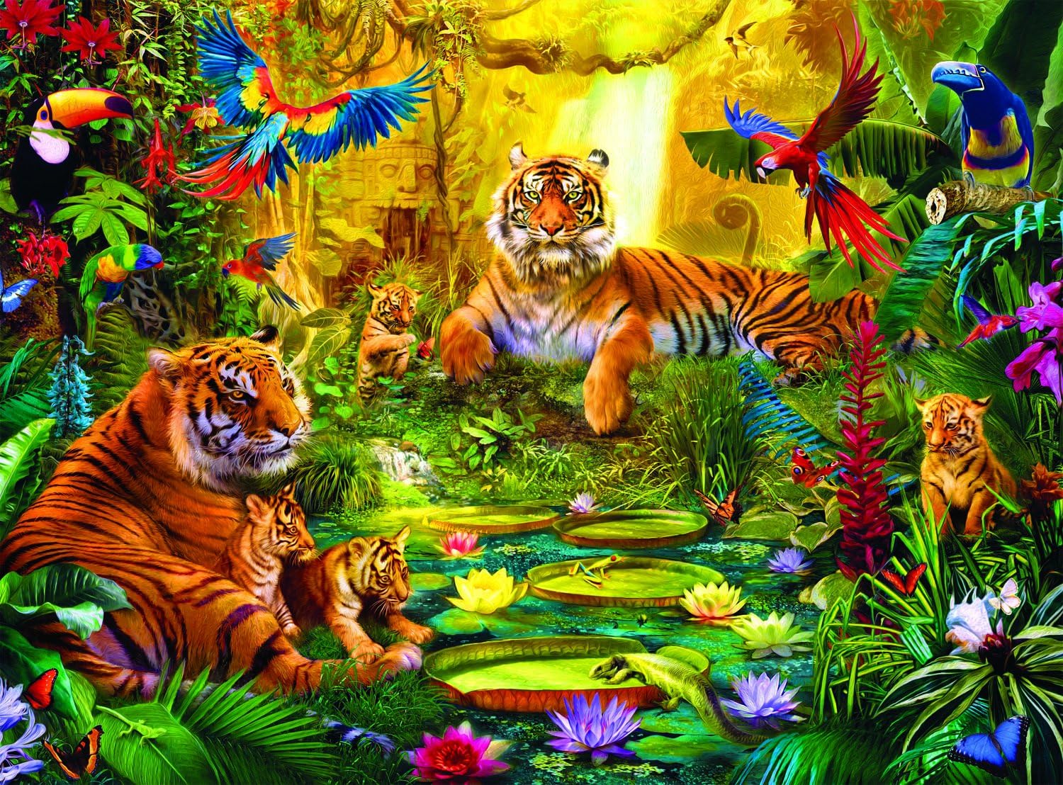 Buffalo GamesSignature Collection - Tiger Family In The Jungle - 1000 Piece Jigsaw Puzzle Multicolor, 26.75"L X 19.75"W