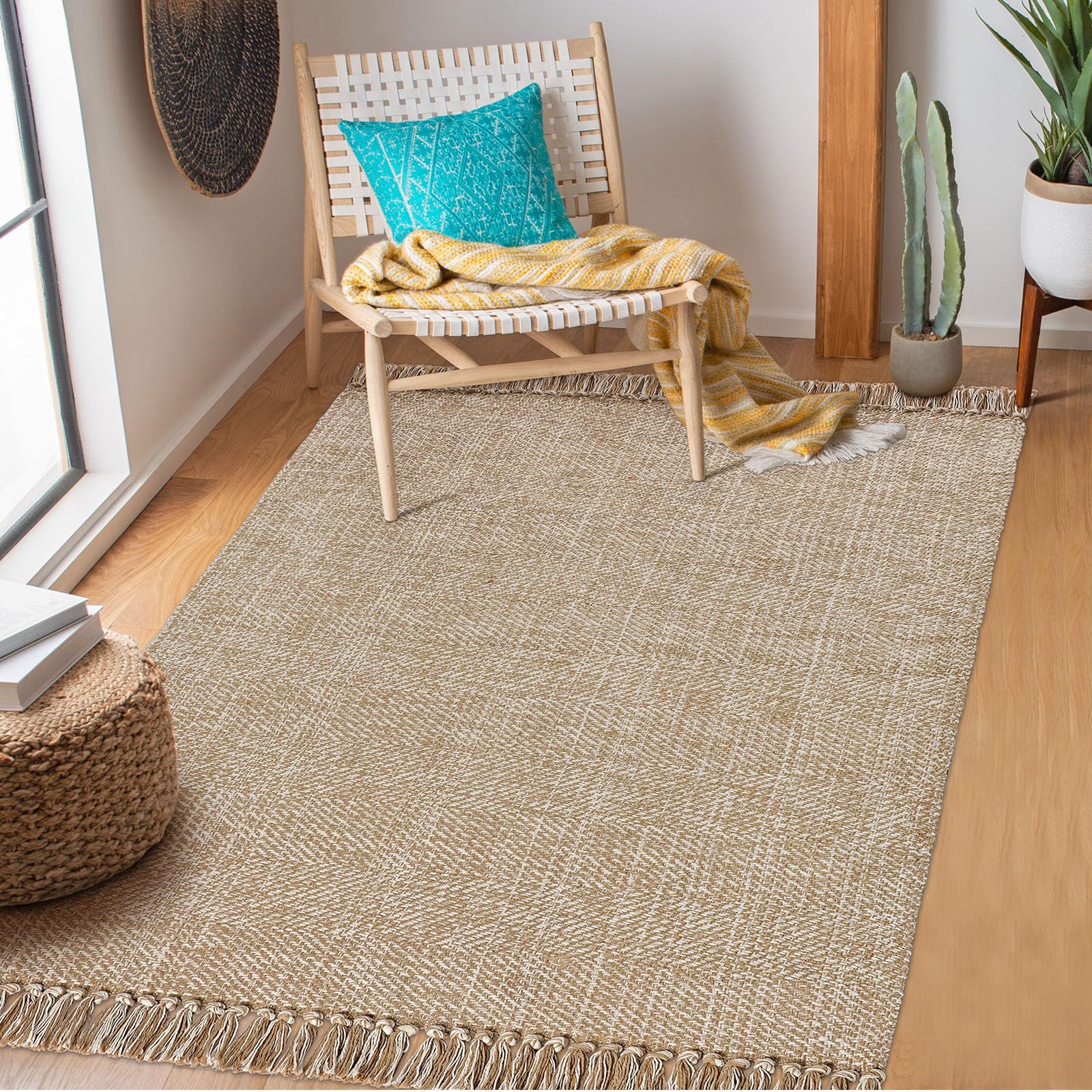 BUAGETUP Tapis bohème lavable en coton tissé à la main – Tapis rustique lavable pour chambre à coucher, salle de bain, évier, chambre à coucher – 91 x 152 cm – kaki