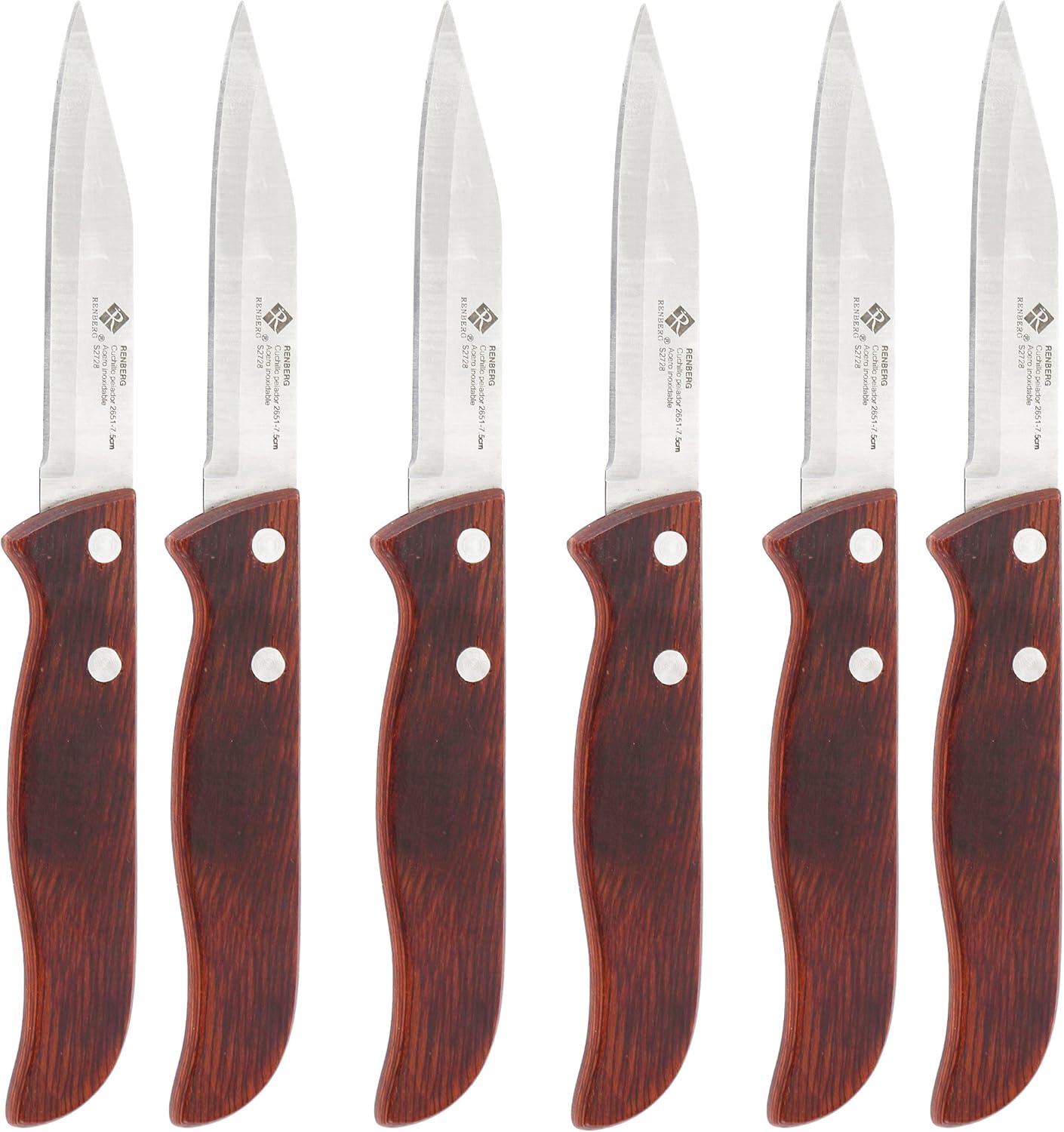 Set of 6 Knives Paring 7.5 cm Stainless Steel with Wood