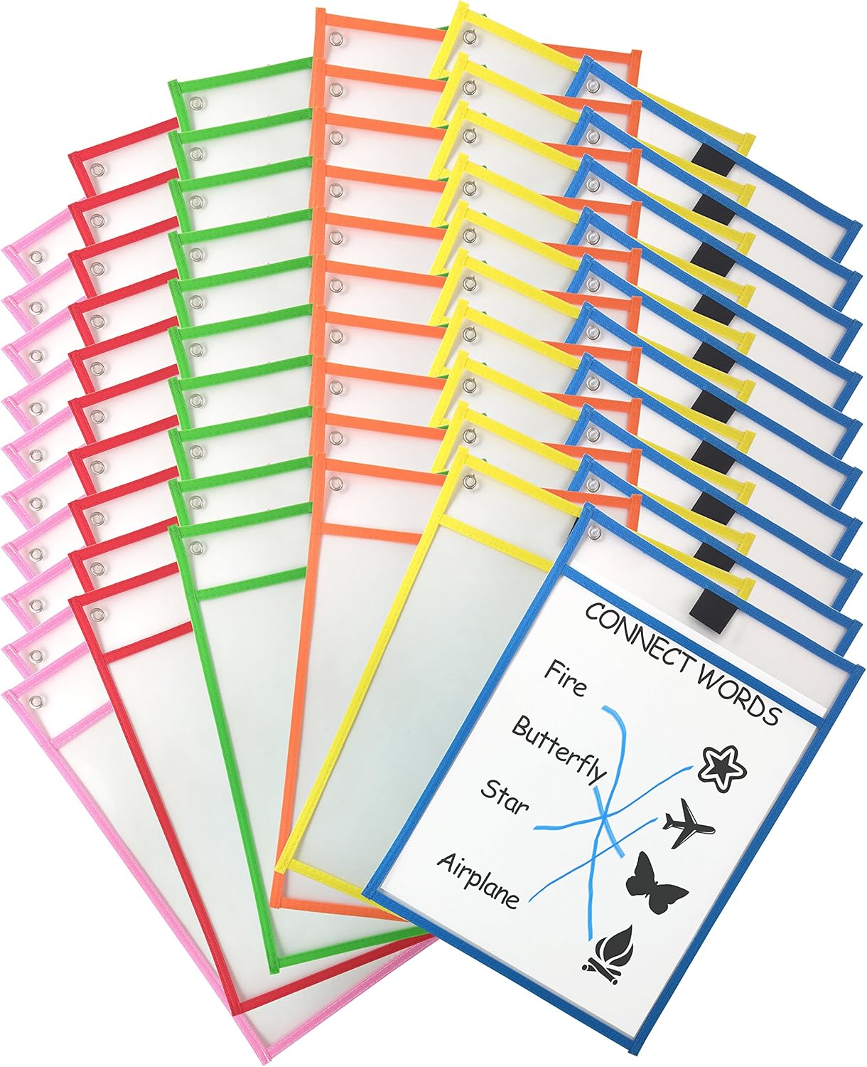 Clipco Dry Erase Pocket Sleeves Assorted Colors (60Pack