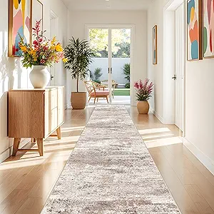 RUUGME Washable Hallway 3x25 Rug - Abstract Runner Rugs for Living Room Non Slip Rubber Backing Indoor Entryway Carpet for Bedroom Kitchen Soft Low Pile Stain Resistant Floor Decor Mat 3x25 Brown