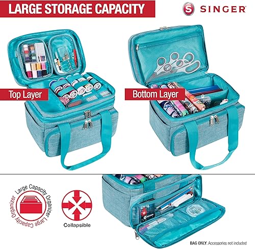 Miniatura 2 de SINGER Organizador de accesorios de costura (solo bolsa)  Bolsa de almacenamiento de costura portátil de doble capa  2 bolsas desmontables y 18