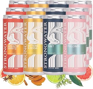 Strongwater Mocktail Variety Pack - 12 Pack Cans (8.4 Fl Oz Each) - Premium Non Alcoholic Drinks - Ready to Drink Alcohol Free Drinks Including Aperitif Spritz, Paloma, G&T, Bitters & Soda