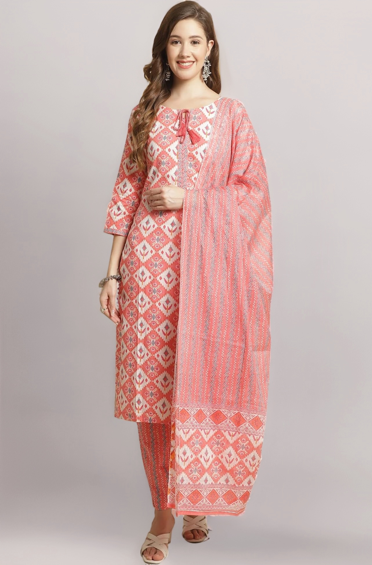 Pistaa's Women Cotton Straight Printed Suit Set