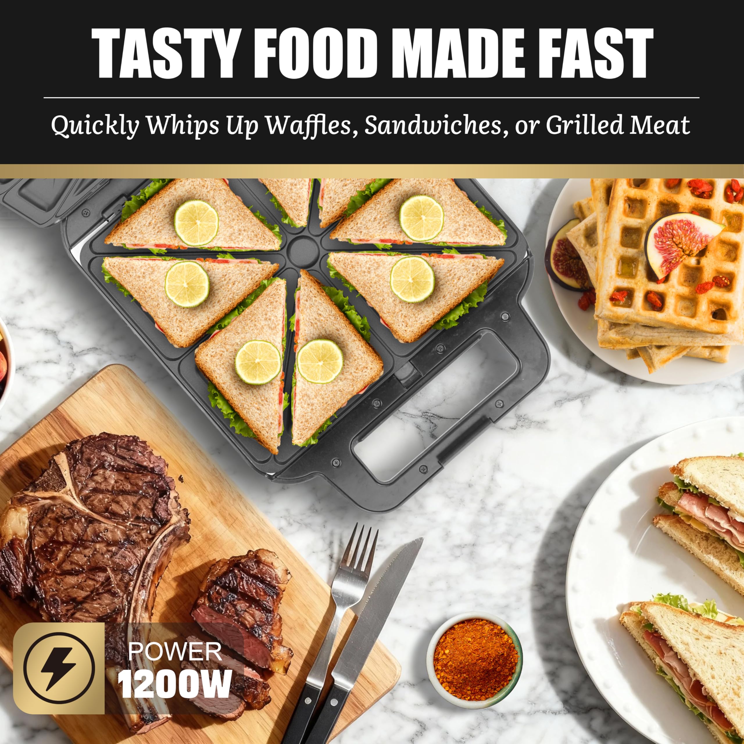 FineMade Belga Waffle Maker con piatti rimovibili, 3 in 1 Panini Grill Press Breakfast Sandwich Grill Elettrico per Interni, Macchina per formaggio alla griglia, WSGM001