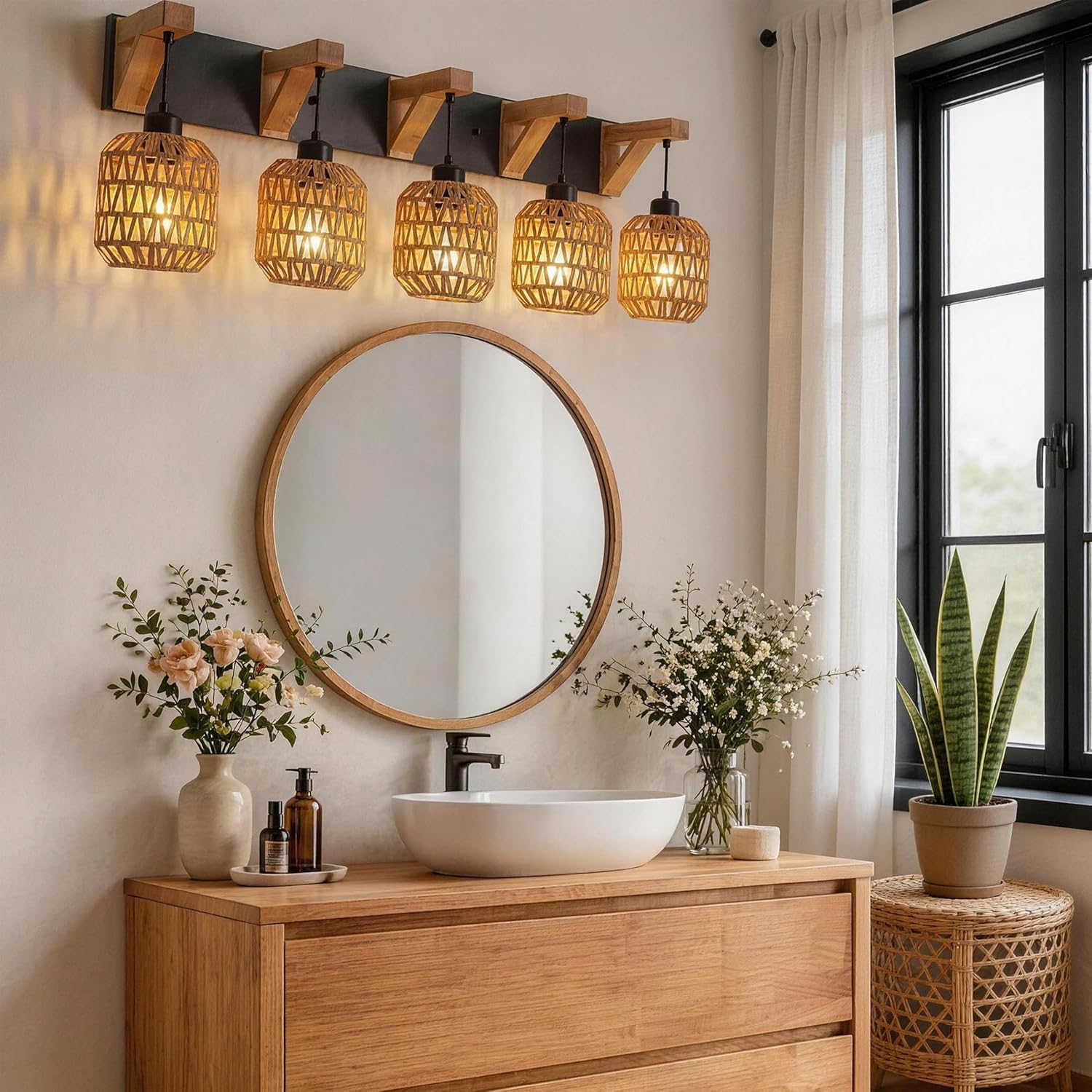 3-Pack Boho Rattan Lamp Shade, Handwoven Natural Wicker Lampshades Replacement for Pendant Light, Wall Sconces, Floor & Table Lamps – Vintage Farmhouse Home Decor