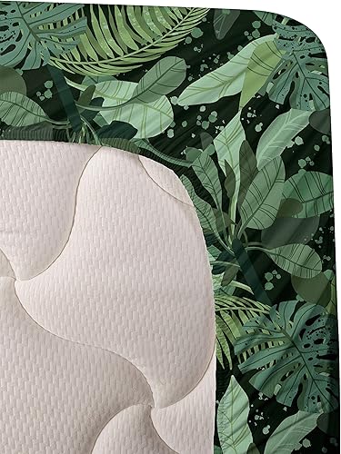 Miniatura 7 de Ambesonne Tropical Sheet Set, Repetitive Exotic Palm Tree Leaf Pattern with Golden Tone Round Shapes, Fitted and Flat Sheet with Pillowcases Bedding