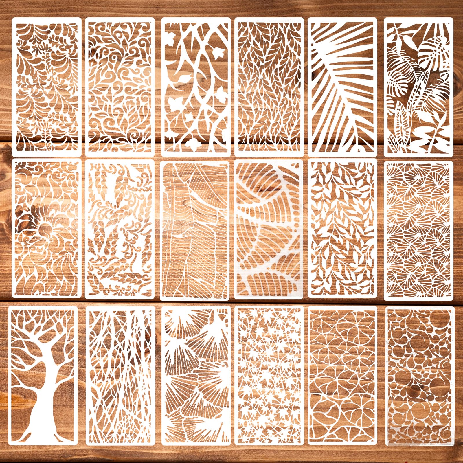 18Pcs Stencils for Crafts Painting Reusable Cake Stencils Decorating Texture Stencil Background Stencil Leaf Floral Tree Templates for Painting on Wood Furniture Card Canvas Paper Scrapbook