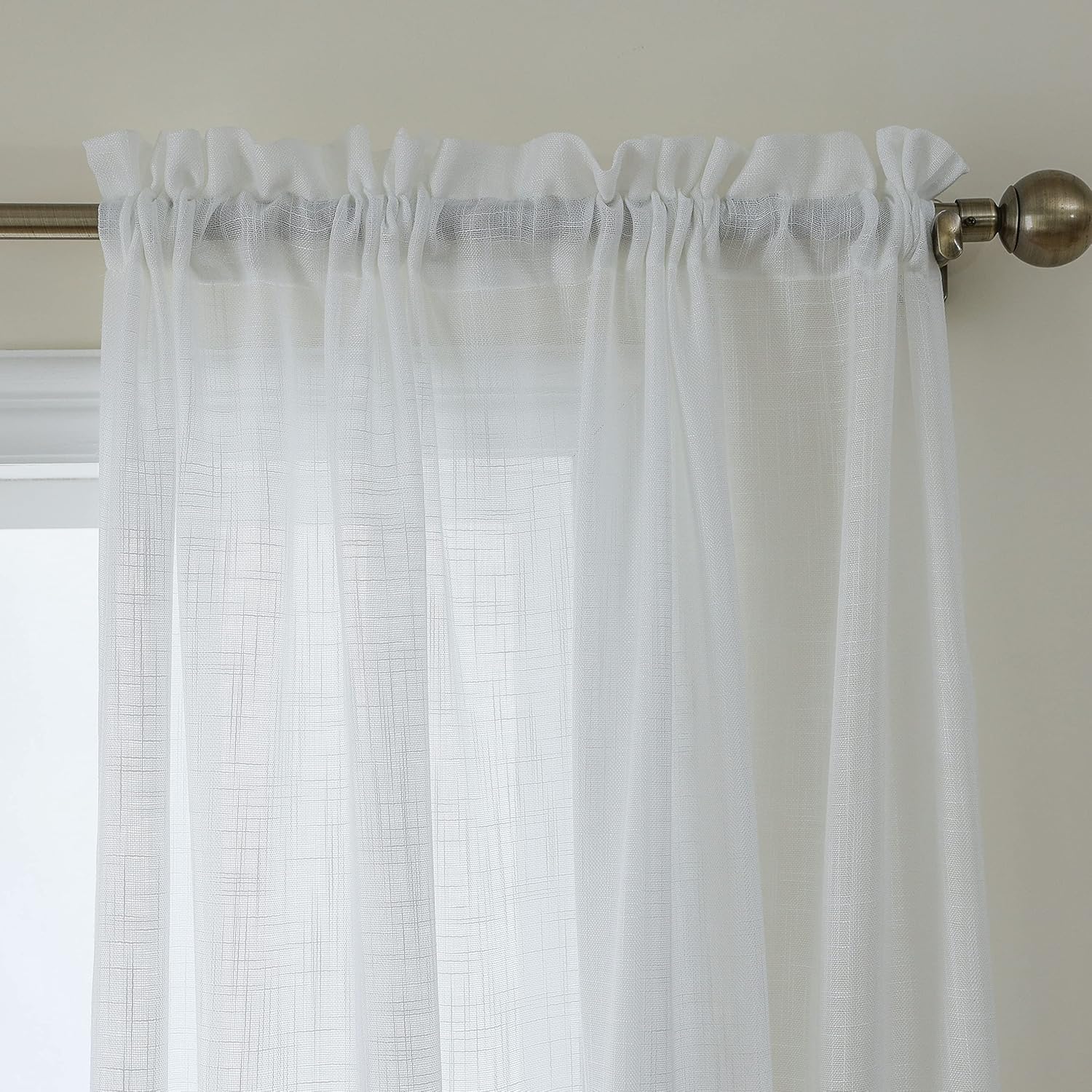 Demetex Semi Sheer Linen Curtains 96 Inches Long White Sheer Window Curtains Decorative Voile Window Treatment for Living Room Bedroom Patio Window, 2 Panels, 54 x 96 inch Length