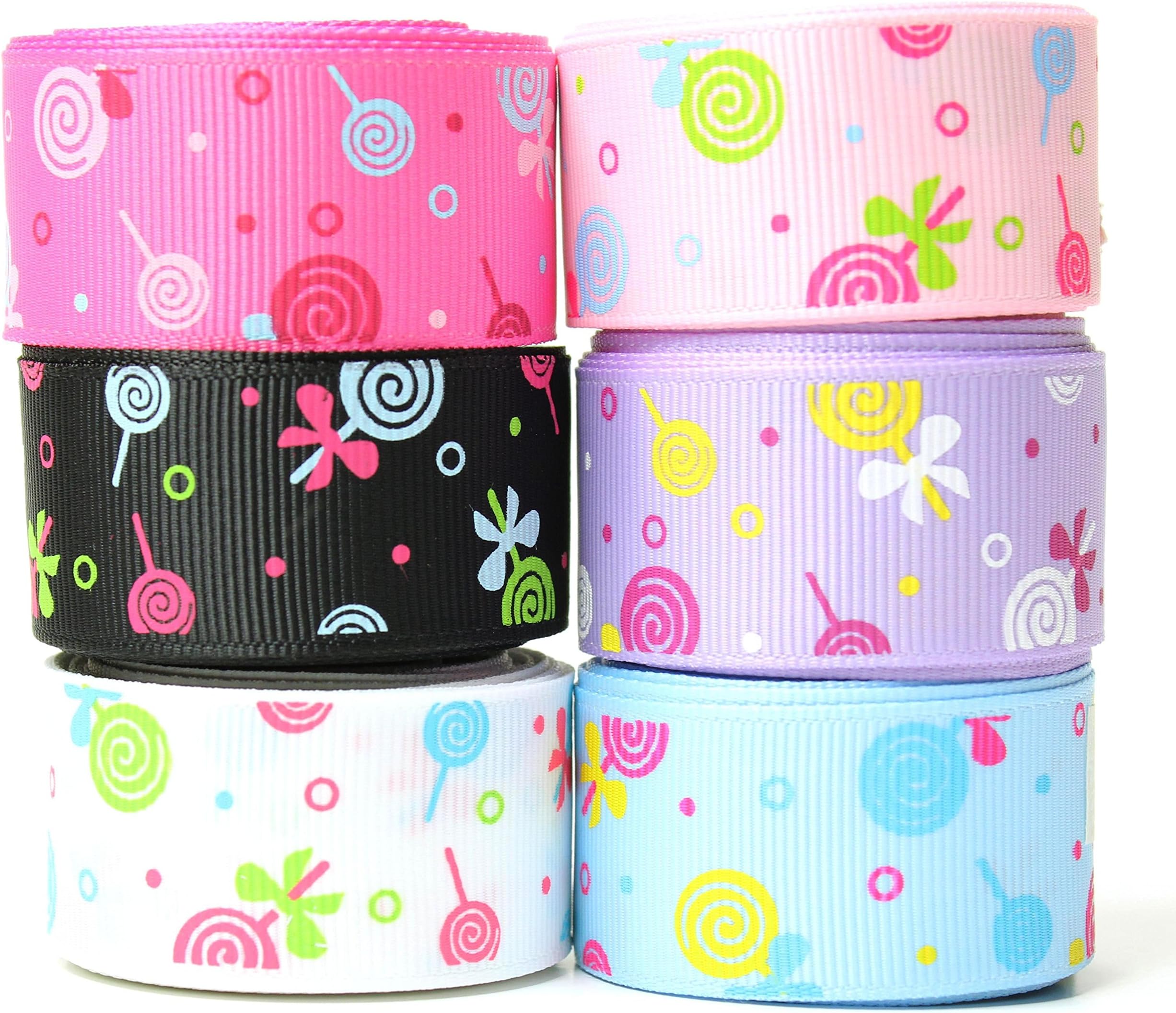 Accufashion 1 Inch 6 Colors 30Yds (6ร5yds) Lollipops Grosgrain Ribbon Combo