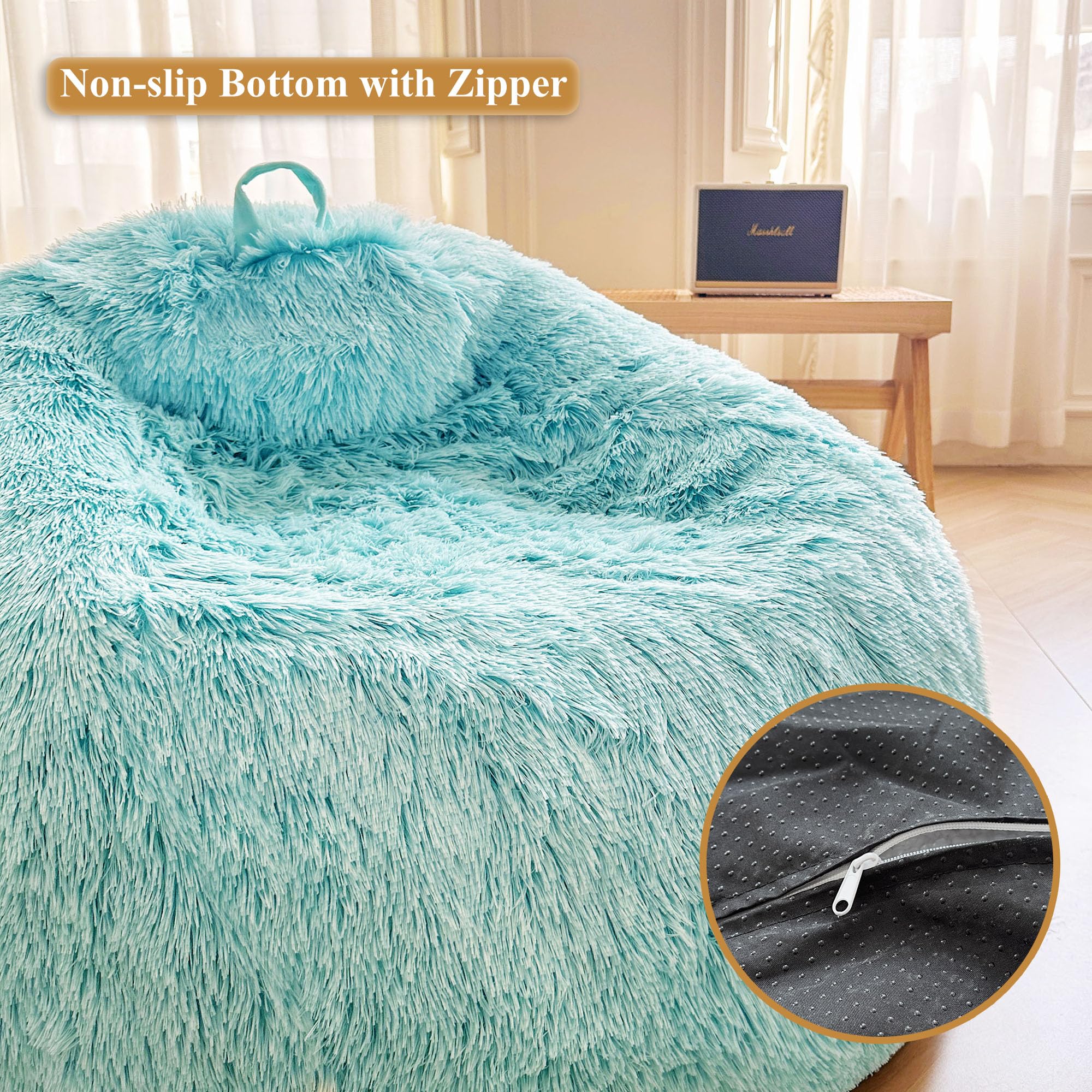 XeGe Faux Fur Comfy Bean Bag Cover for Living Room(No Filler), Tie Dye Fluffy Stuffed Animal Storage Bean Bag Chair Cover - Image 4