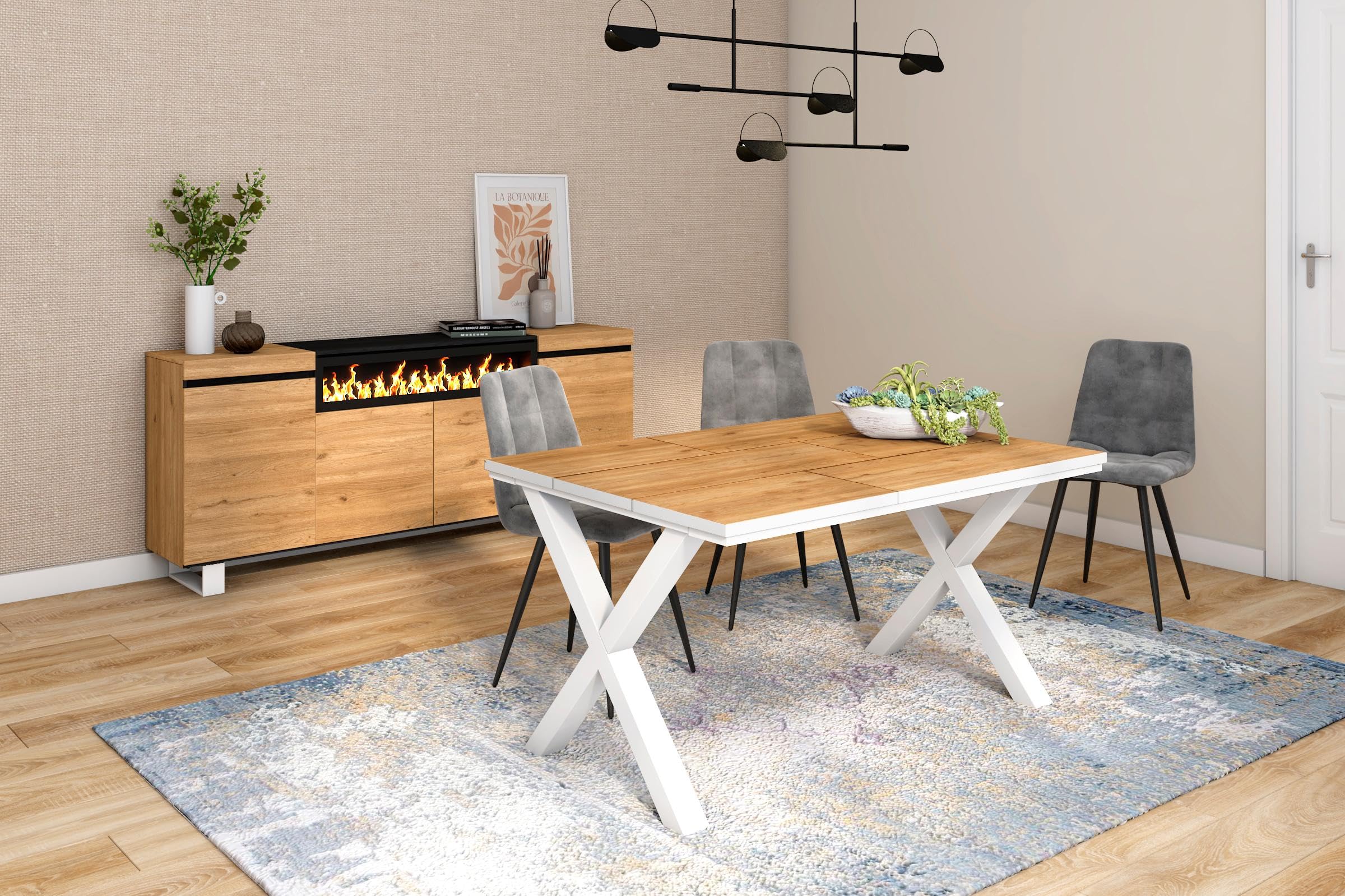 Skraut Home Tavolo Da Pranzo 140x90 Cm – Gambe In Legno – Stile Moderno Rovere E Nero – 6 Posti