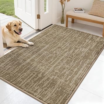 Dirt Trapper Door Mat Non-Slip Washable Entryway Rug,32"x48" Taupe | Low Profile, Stain Resistant Entry Mat, Pet Friendly Dog Doormat Indoor Entrance for Front Back Door Wet Shoes