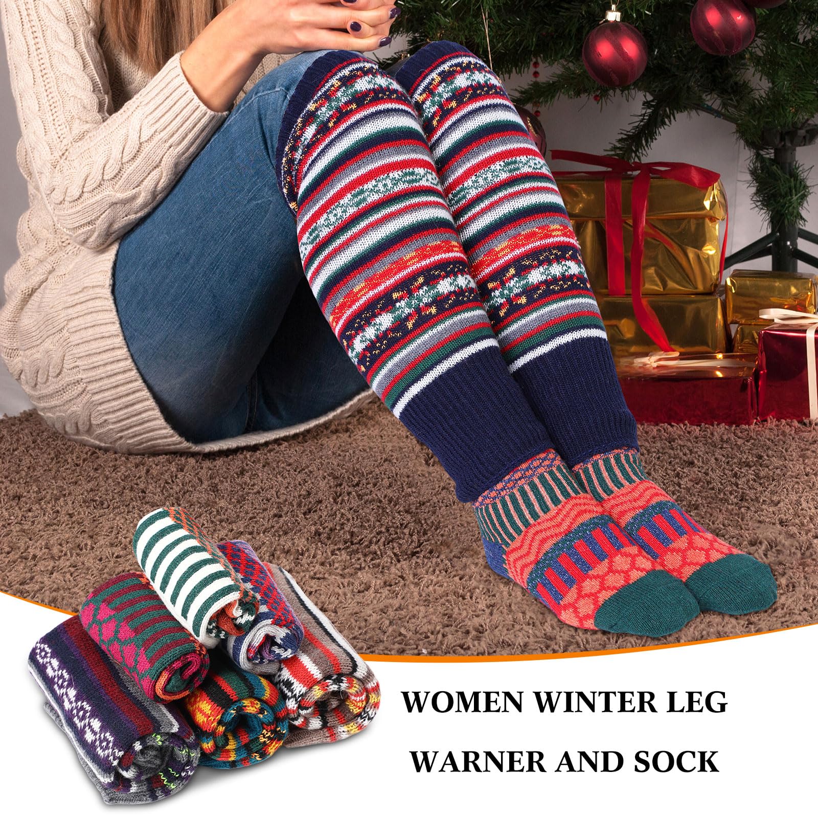 Liitrsh 12 Paar Boho Beinwärmer für Frauen und Wollsocken Set Winter Lange Wolle Strick Beinwärmer für Frauen Mädchen Winter Weihnachten