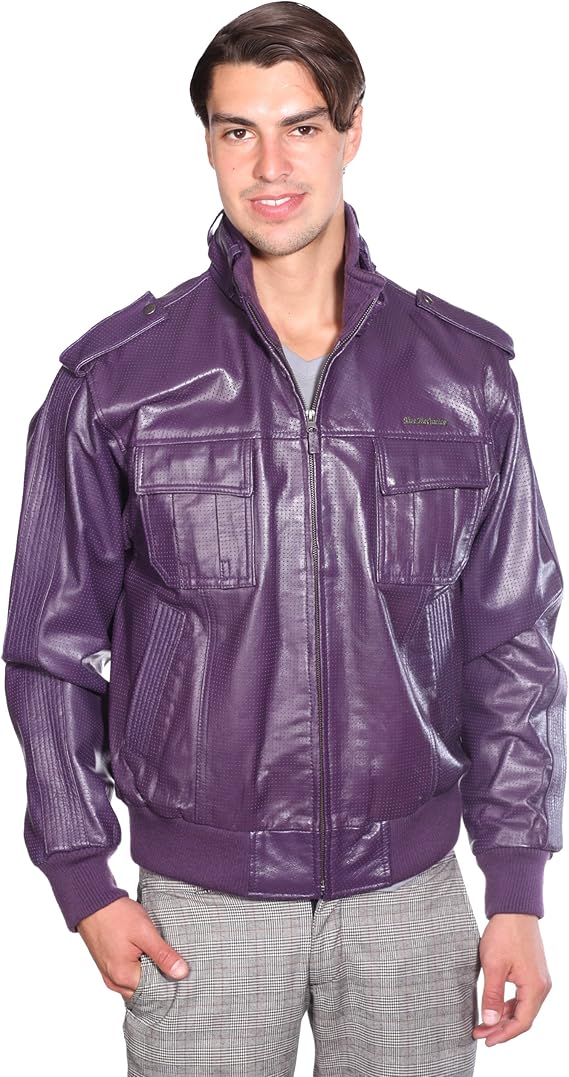 blue leather biker jacket