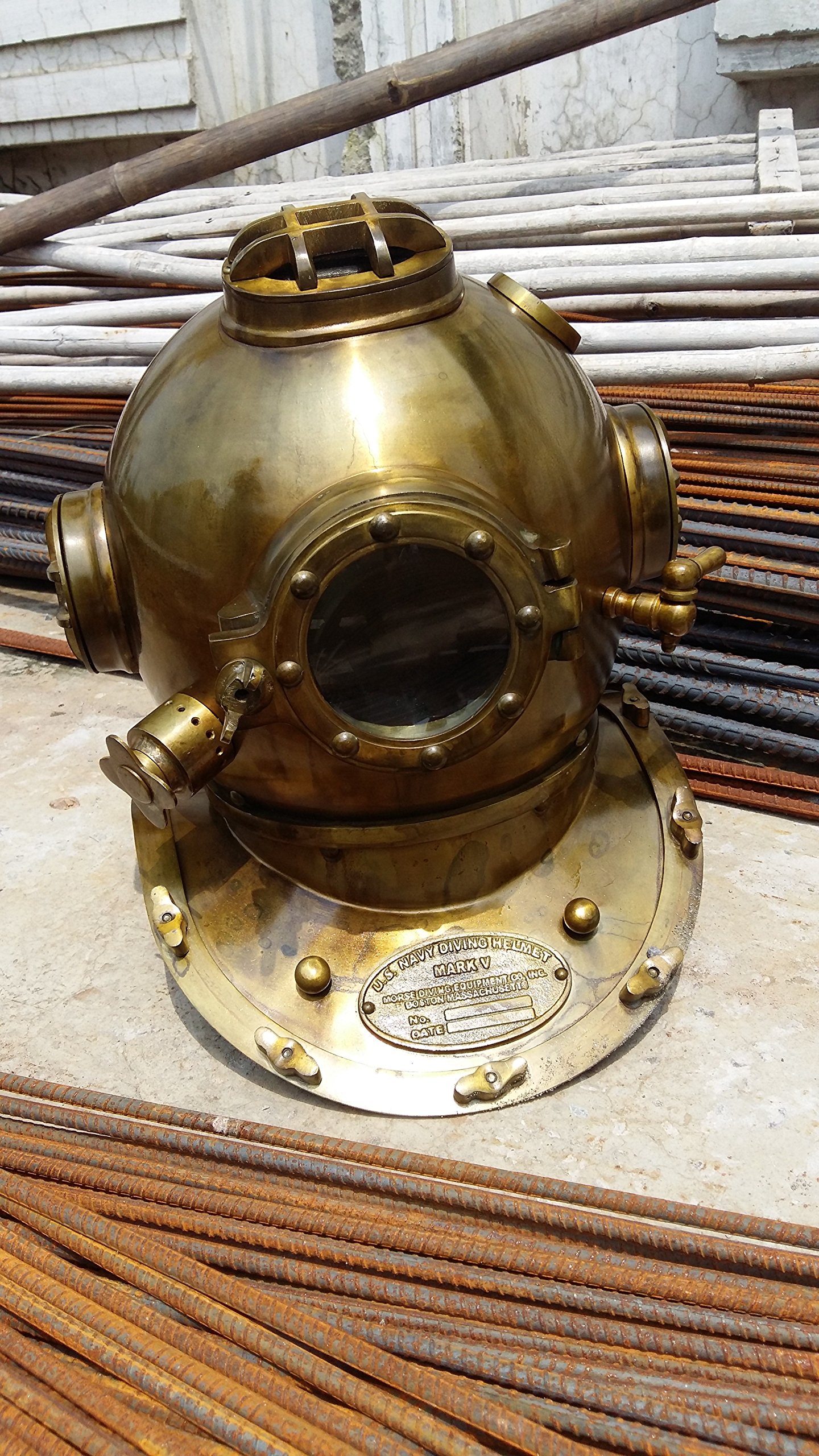 NauticalMart Deco Diving Divers Helmet U.s Navy Mark V Solid Steel Original Antique 18 Inch