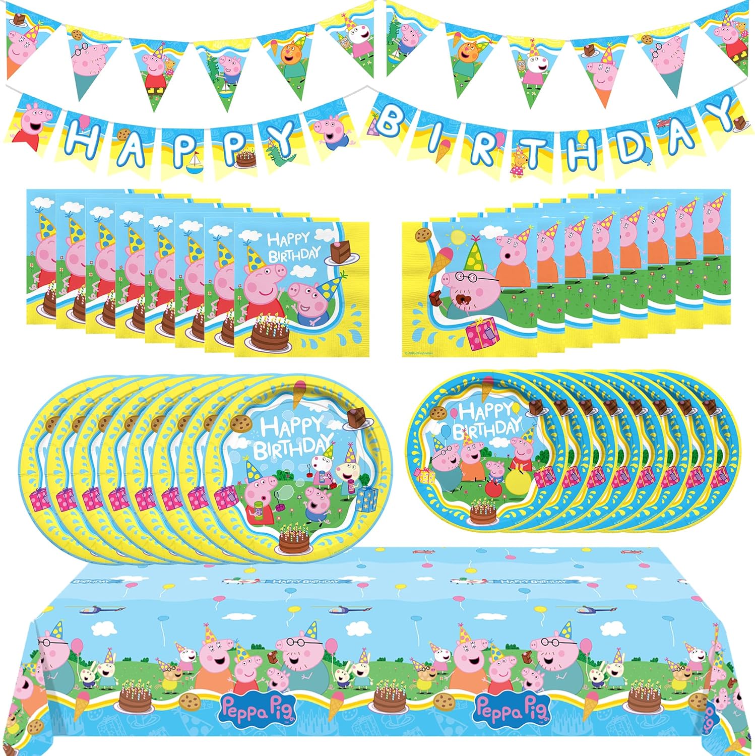 Treasures Gifted Officially Licensed Peppa Pig Birthday Party Supplies - Serves 16 Guests - Complete Set Peppa Pig Party Supplies - Peppa Pig Decorations, Peppa Pig Birthday Banner, Plates & More