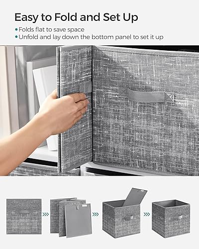 Miniatura 6 de SONGMICS - Cubos de almacenamiento, cubos plegables de 11,8 pulgadas, con asas dobles, juego de 6, organizadores de armario para estantes, color