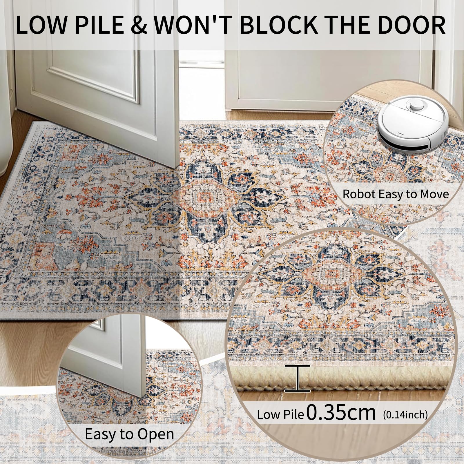 Cycleader 60x180cm Non-Slip Washable Runner Rug for Hallway, Vintage Boho Faux Cashmere Carpet Anti-Fatigue Kitchen Rugs Indoor Soft Long Floor Mat Low Pile Runners with Anti-Slip Backing for Bedroom - Image 4