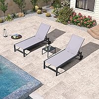 Vista 19 de PURPLE LEAF Sillón reclinable de aluminio para exteriores, 2 piezas, con ruedas y reposabrazos, para piscina, patio, playa, color beige