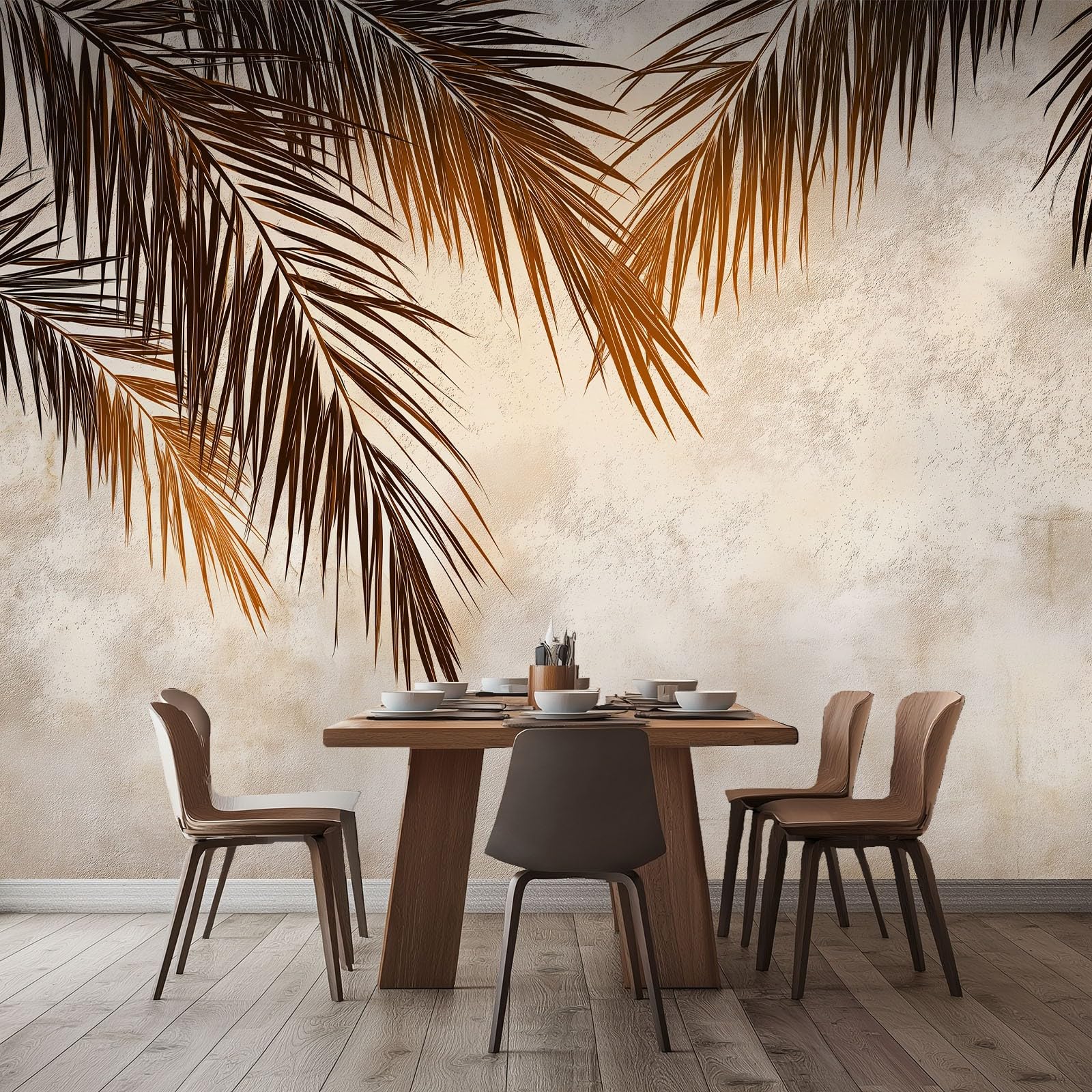 Shabby Chic Papel Pintado Mural de Pared 250 x 175 cm Decoración Moderna, Planta Palmera Hojas De Árboles Rayas Diseño de Pared para Salón Dormitorio Oficina Pasillo Póster