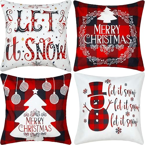 Jetec 4 fundas de almohada decorativas de Navidad, diseño de búfalo a cuadros, para invierno, Navidad, día de Acción de Gracias, decoración del