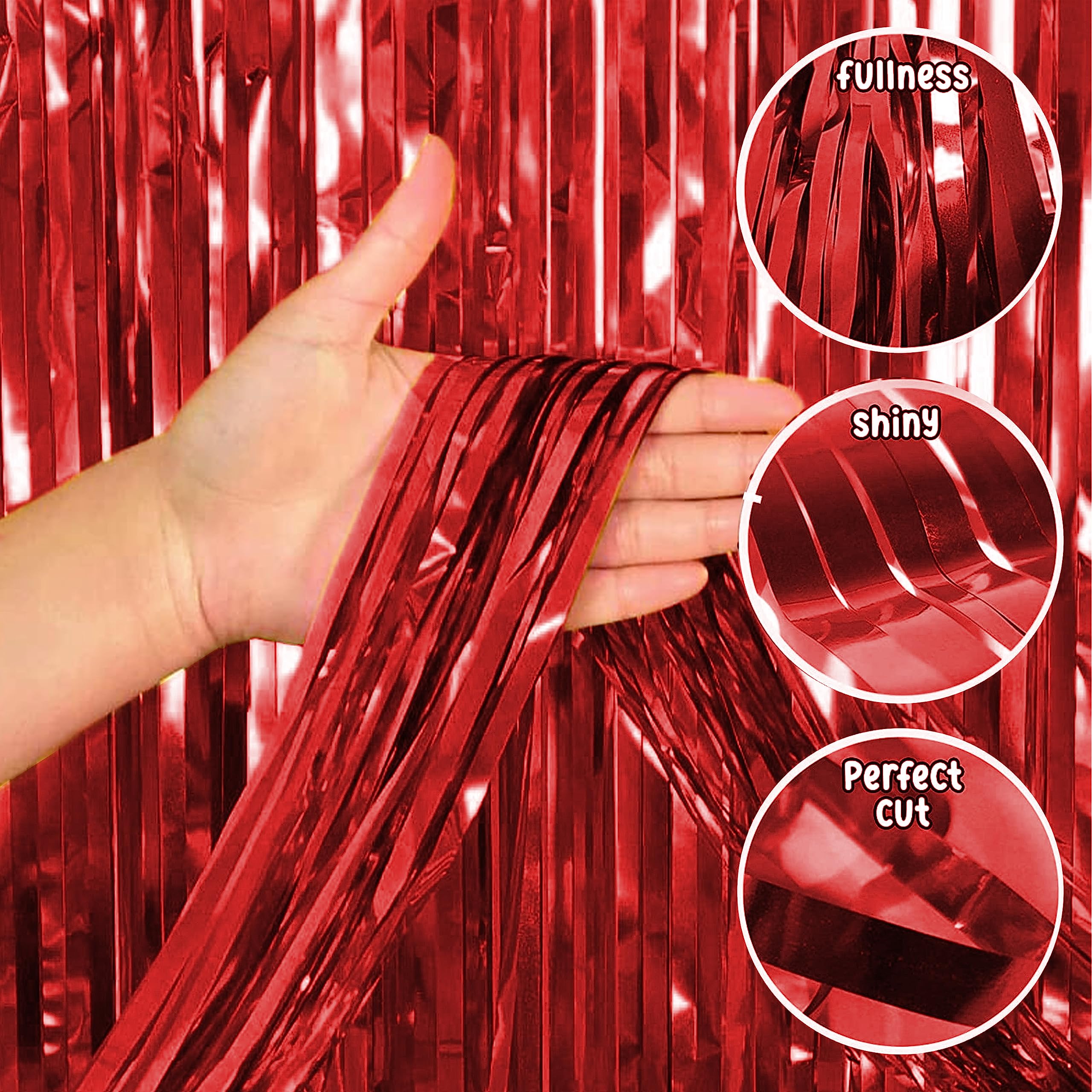 Just Party Pack of 2 Fringe Curtains Super Shiny (3 x 6 Feet each) for Boy Girl/Mother Father/Husband Wife/Brother Sister/Kids/Friend Birthday Party Decoration Kit, Red