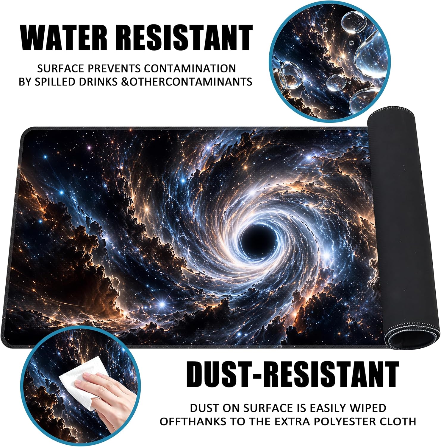 Galaxy Black Hole Extended Mouse Pad, 35.4"x 15.7" Large Gaming Desk Mat image 3