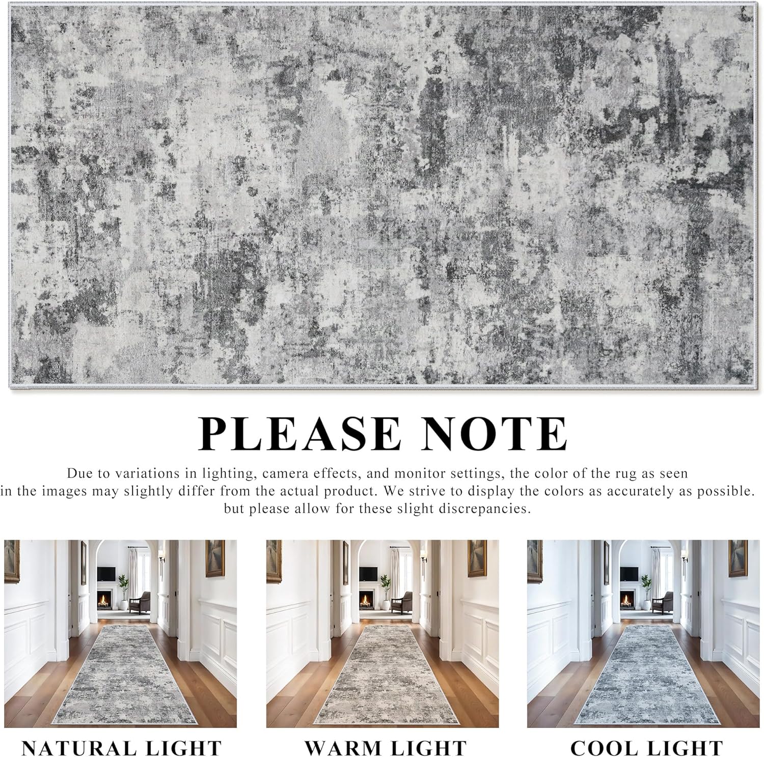 3x6 Runner Rug Washable Entryway: Abstract Print Door Mat with Non Slip Backing for Hallway Bedroom Kitchen - Low Pile Stain Resistant Thin Indoor Carpet - Home Decor for Minimalists 3x6 Black Grey