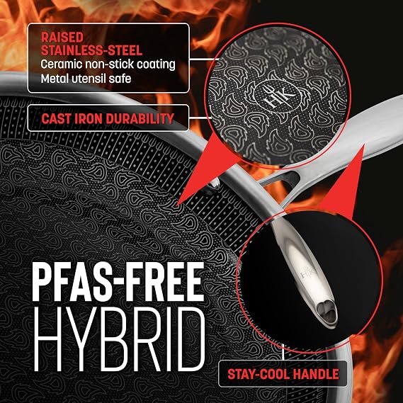 Hell's Kitchen Hybrid Cookware Set, Tri-Clad Stainless Steel and Nonstick Ceramic, PFAS Free, no PFOA, no PTFE, no Teflon, Non Toxic Cookware, Metal Utensil Safe, All Cooktops and Oven Safe