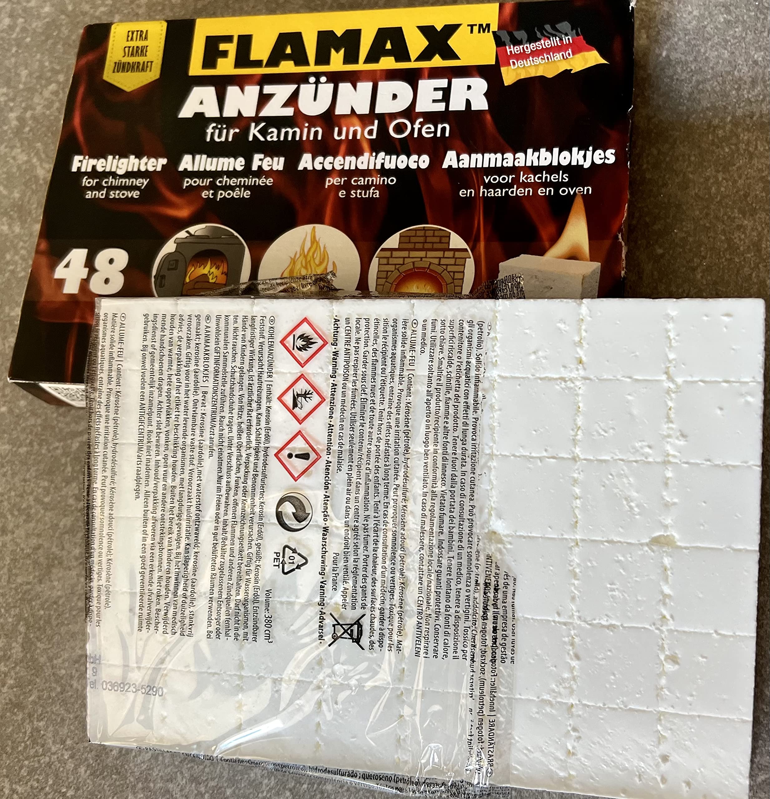 720x Kohleanzünder Anzündwürfel Grillanzünder Kaminanzünder 15x 48er Ofenanzünder Feueranzünder für Ofen Kamin Kohlenanzünder Anzünder Würfel Anzündwolle, Set Flamax Anmachwürfel + 1 KOVA Bildmagnet