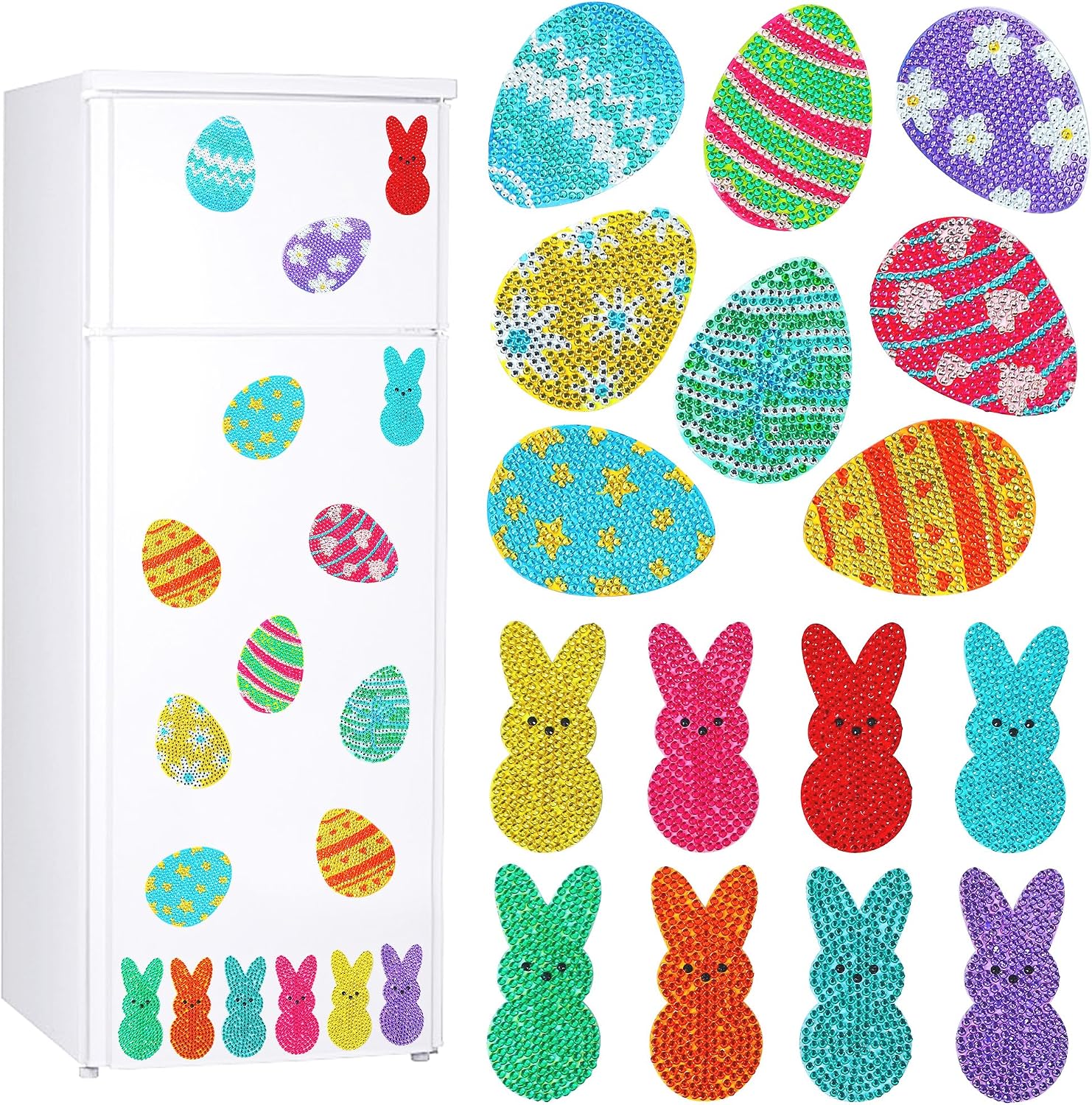 Muximud 16 Pcs Easter Diamond Art Magnets for Refrigerator DIY Eggs Bunny Diamond Painting Magnets Accessories Diamond Art Kits for Adults Easter Crafts Gifts Home Decor