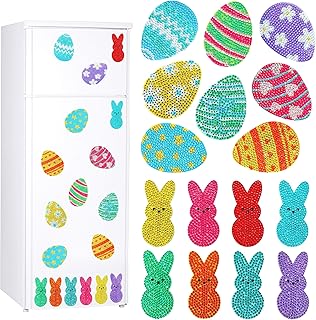 Muximud 16 Pcs Easter Diamond Art Magnets for Refrigerator DIY Eggs Bunny Diamond Painting Magnets Accessories Diamond Art Kits for Kids Adults Easter Crafts Gifts Home Decor