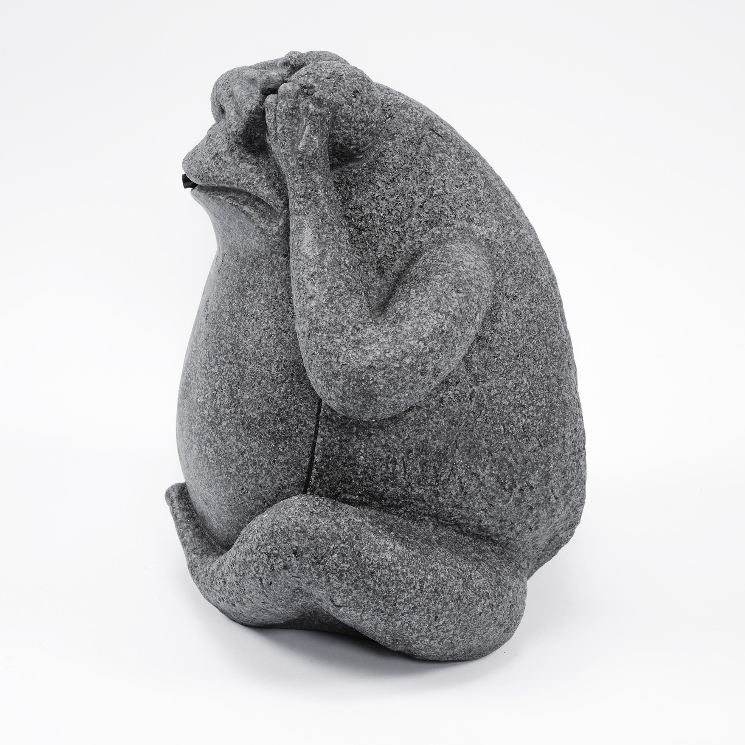 Esotec Wasserspeier sitzender Frosch in Steindesign, Brunnenfigur für Teich & Garten aus Polyresin, Gartenfigur mit 3m Schlauch, Wasserspiel Figur, 33x30x24cm 100746